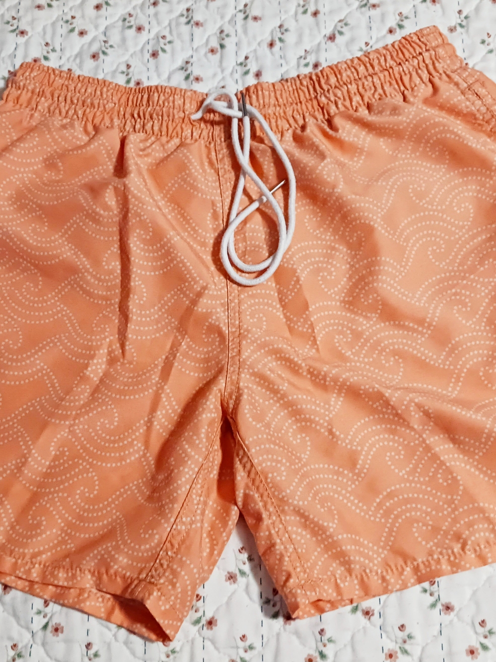 Indigenous Men's Coral-Orange Wave Swim Trunks